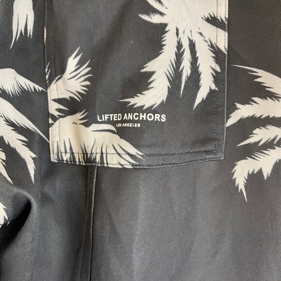 Lifted Anchors Track Pants Men's L Black White Cream Palm Tree Print Elastic Tie - Picture 12 of 14